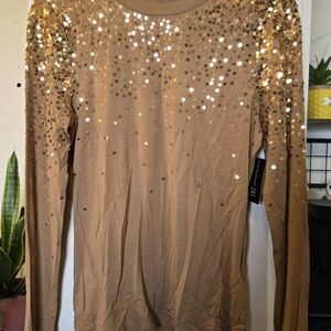 INC International Concepts Camel Sequin-Embellished Knit Top